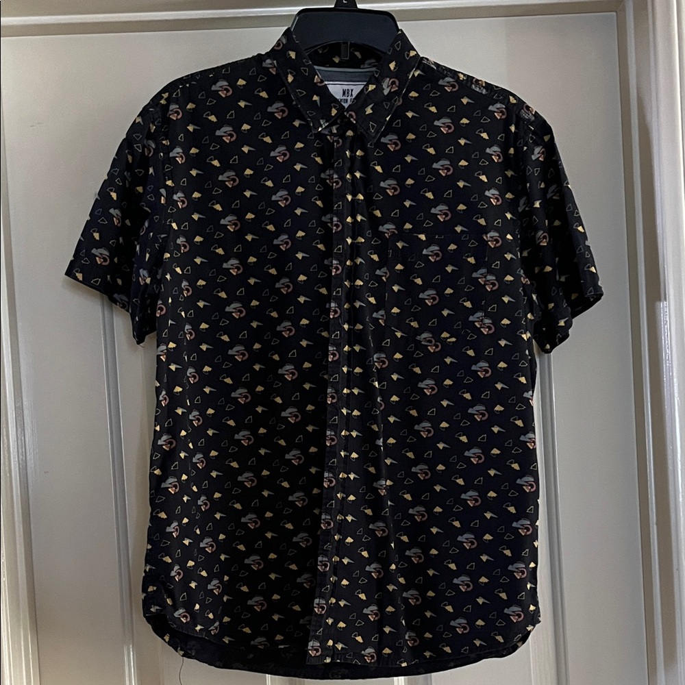 Men's Black Patterned Short Sleeve Shirt